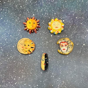 Tiny Sun & Moon Porcelain Feves: Halloween Masks, Dollhouse Miniatures