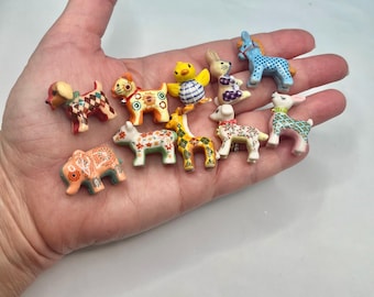 Tiny Patterned Animals: Dog Cat Bunny Baby Chick Pony Elephant Bear Giraffe Stuffed Animal French Feves Porcelain Dollhouse Miniatures TT28