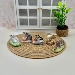 Vintage Porcelain Cats Kittens: Hand-Painted Dollhouse Miniatures French Feves
