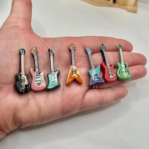 Tiny Electric Guitars: Rock and Roll Blue Brown Black Pink Red Green Metal Guitar Musical Instruments  Dollhouse Miniatures French Feves T2