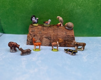 Tiny Forest Woodlands Animals: Bear Deer Hedgehog Otter Lynx Bird  Dove Hawk Salamander Turkey Dollhouse Miniatures French Feves TT26