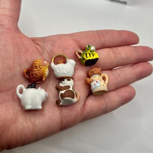 Tiny Animal Teapots: Mama Bear Cat Frog Panda Owl White Bird Dove Whimsical Porcelain Dollhouse Miniatures French Feves T1