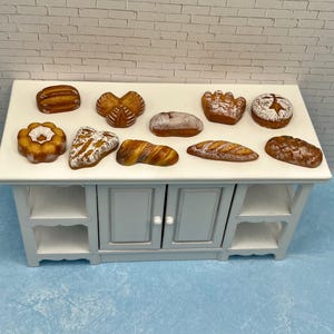 Tiny French Bread Replicas Baguettes Croissant Rolls Buns Boule Bread Hand Painted Dollhouse Miniatures Feves