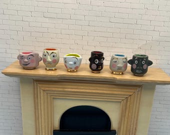 Tiny Vases with Faces: Cups Jars Mugs Winking Smiling Facial Expressions Vase Modern Art Deco Pottery Dollhouse Miniatures French Feves O6