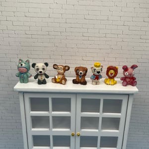 Tiny Gurumi Japanese Craft Style Crochet Baby & Animals Dollhouse Miniatures French Feve Feves Panda Bear Monkey Dog Puppy Lion Bunny Rabbit