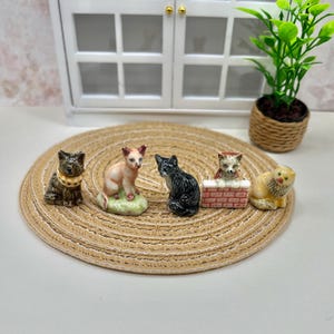 Tiny Hand-Painted Porcelain Cats: French Feves Kittens Miniatures
