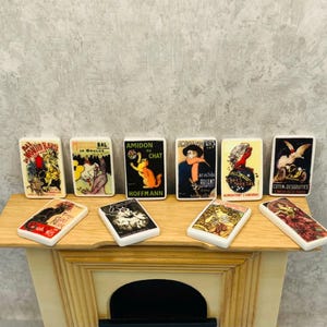 Tiny Leonetto Cappiello  Posters Replicas Wall Art Modern Decor Prints Cats Moulin Rouge Cat Dollhouse Miniatures Mini French Feve Feves