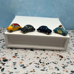 Mini Automobiles Cars Retro Volkswagen VW Bug Auto Old Transportation Vehicles Sports Car Tiny Vintage Dollhouse Porcelain Miniatures Toys