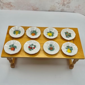 Tiny Fruit Plates: Apple Pear Cherry Pineapple Peach Grapes Dragonfruit Dinner Dishes Home Decor Dollhouse Miniatures Feves C29