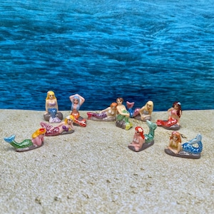 Tiny Mermaids: Sea Sirens Water Nymphs Zen Garden Home Decor Porcelain Dollhouse Miniatures French Feves I6