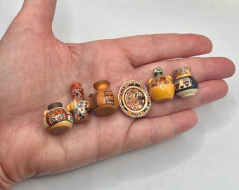 Tiny South American Pottery Vases, Vessels, Water Jug: Replicas Porcelain Dollhouse Miniatures French Feves H1