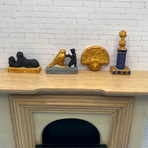 Tiny Egyptian Symbols Statues: Nefertiti, Animals, Lion Head- Dollhouse Miniatures Hand Painted Porcelain French Feves
