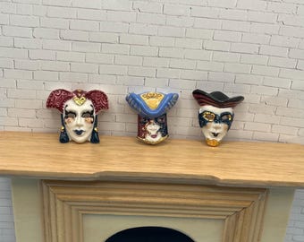 Tiny Costume Face Masks: Mardi Gras Venetian Carnival Festival Masques  Costumes Porcelain Dollhouse Miniatures French Feves N13