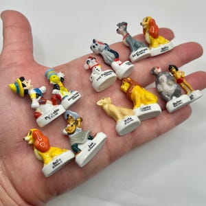 Tiny Disney Pairs: Pinocchio Lady and the Tramp 101 Dalmatians The Lion King  Jungle Book Characters Dollhouse Miniatures French Feves I7