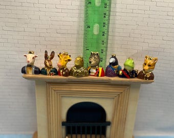 Tiny Animals with Crowns: Heads Busts Rabbit King Frog Prince Horse Raven Bird Wolf Fox Cow Sheep Kings Dollhouse Miniatures Feves MM6