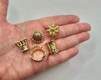 Tiny Royal Crowns: Golden  Royalty Court Crown King Prince Queen Princess Coronation Porcelain Dollhouse Miniatures French Feves D41