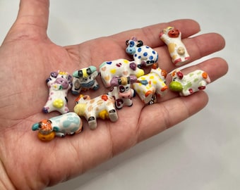 Tiny Patterned Cows: Artsy Colorful Whimsical Cow Figurines Porcelain Dollhouse Miniatures French  Feves H12