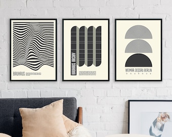 Póster Bauhaus, conjunto de tres pósteres monocromáticos minimalistas - Descarga digital