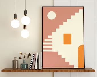 Geometric Stairs Art Print: Minimalist Building Poster (Digital Download)