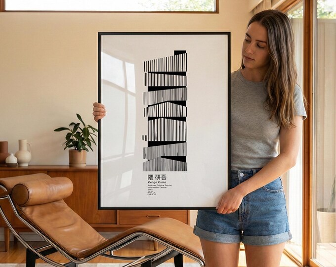 Featured listing image: Kengo Kuma Asakusa Architecture Printable, Minimalist Japanese Line Art (Digital Download)