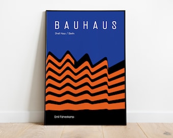 La maison des coquillages à Berlin par l'architecte du Bauhaus Emil Fahrenkamp, affiche bleu - téléchargement numérique