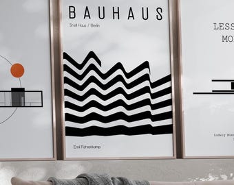 Ensemble d'oeuvres d'art murales Bauhaus | Glass House, Shell Haus, Less is More (téléchargement numérique)