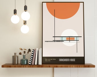 Poster minimaliste de la maison Farnsworth par Mies van der Rohe - (Téléchargement numérique) - Les 6 tailles* - 8 x 10, 12 x 16, 12 x 18, 16 x 20, 18 x 24, 24 x 36