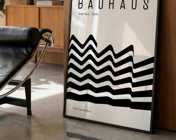 Featured listing image: Bauhaus Shell Hause Poster, Black & White Architecture Art, Digital Download