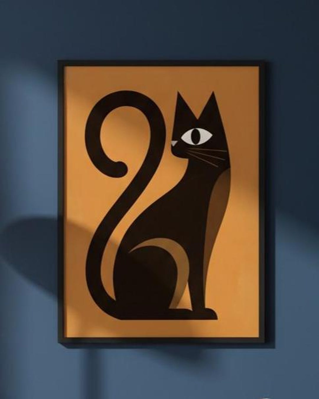 Mid Century Modern Black Cat Art Print | Geometric Feline (digital ...