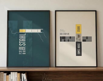 Ensemble d'affiches Eames House et Stahl House en 2 variantes de couleurs (téléchargement numérique)