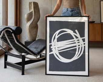 Modular Motion : impression abstraite moderne Mid-Century en noir et blanc