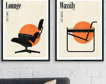 5 affiches minimalistes de chaise moderne du milieu du siècle, téléchargement numérique