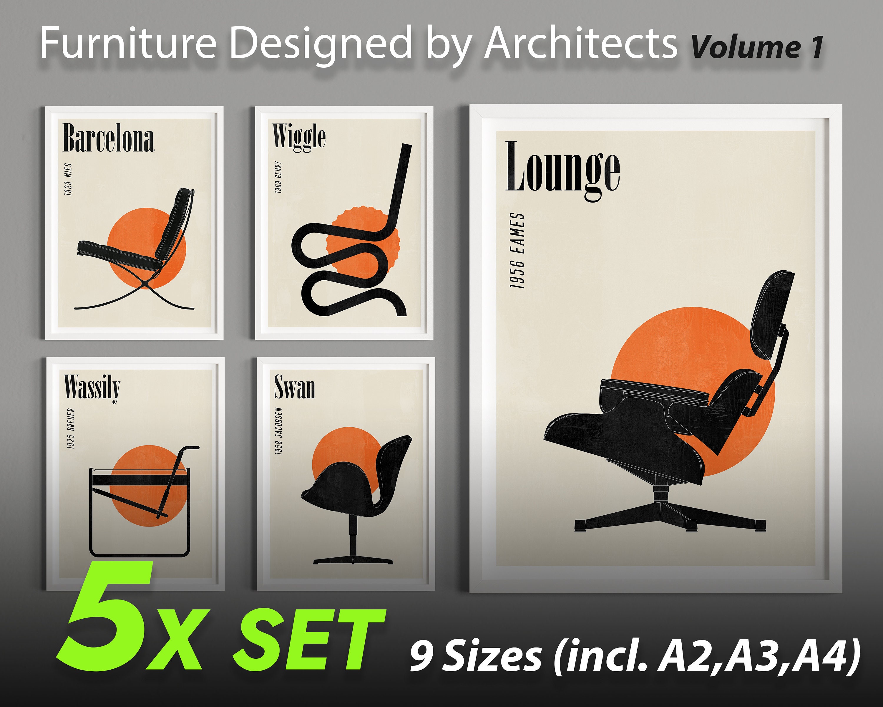 Midcentury Modern Chair Minimalist Posters, Digital Download