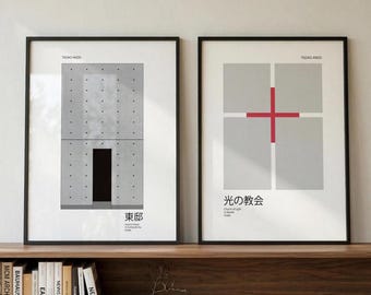 maison d'Azuma et affiche de l'église de la lumière | Tadao Ando | Imprimable