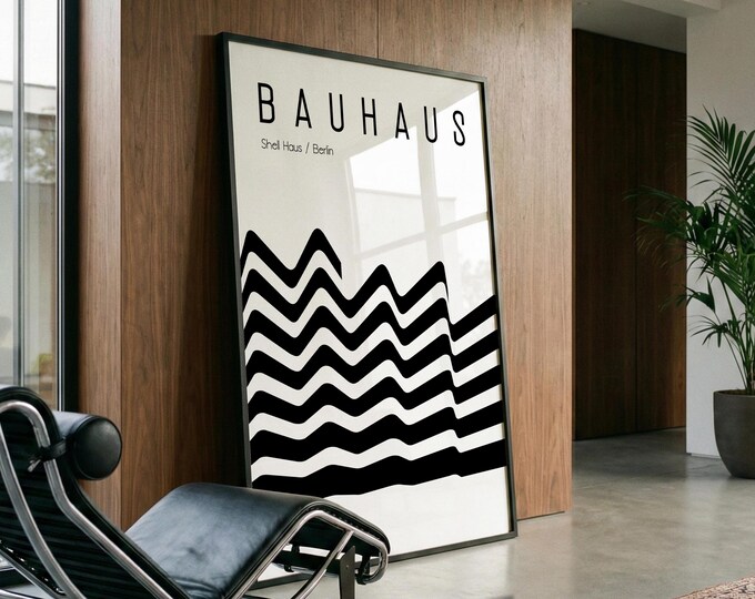 Featured listing image: Bauhaus Shell Hause Poster, Black & White Architecture Art, Digital Download