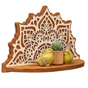 Wandbehang Regal, MANDALA Überhängeregal, Wand Kunst Dekor Regal, Holz, Sukkulenten Blumenständer, Spalier Überhang, Floating Regal, orientalischer Stil