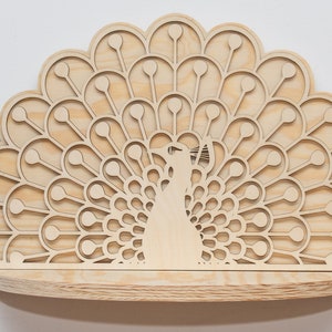 PFAUEnregal, Wandkunst Dekor, Holz Pflanzenständer, Hängender Überhänger, Sukkulenten, Kräuter pflanzer, Halter, Floating Regal, Vogel Dekor, Art Deco