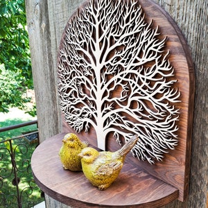 Wal Hängeregal, BAUM DES LEBENS Blumenregal, Wand Kunst Dekor Regal, Holz Pflanzenständer, Wald, Spaellis Überlage, Floating Regal, Baum Dekor