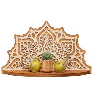 Wandbehang Regal, MANDALA Überhängeregal, Wand Kunst Dekor Regal, Holz, Sukkulenten Blumenständer, Spalier Überlage, Floating Regal, Boho Stil
