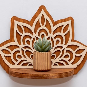 Wandregal, MANDALA, Blumenregal, Wanddeko Regal, Sukkulenten, Kräuter Überleger, Holz Pflanzenständer, Halter, Spalier Überleger, Floating Regal
