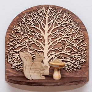 Wandbehang Regal, BAUM DES LEBENS Blumenregal, Wand Kunst Dekor Regal, Wald Holz Pflanzenständer, Spaellis Überlage, Floating Regal, Boho Stil