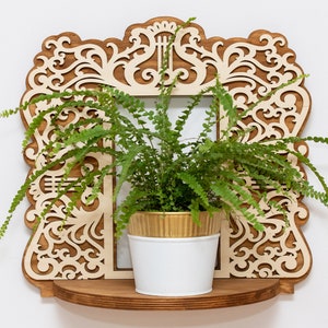 Wandregal, ORNAMENT, Boho STYLE, Bogen, Pflanzer, Wandkunst Dekor Regal, Pflanzenständer aus Holz, Spalier-Übertopf, schwimmendes Regal