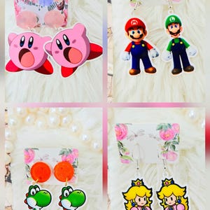 Super Mario Earrings, Mario Bro Earrings, Yoshi Earrings, Peach Earrings, Kirby Earrings, Video Game Earrings