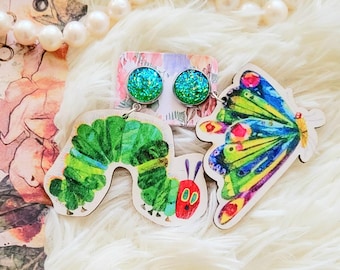 Butterfly Earrings, Caterpillar Earrings, Book Character Earrings, Teacher Earrings, Teacher Appreciation Gift