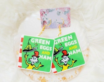 Green Eggs and Ham Earrings, Dr Seuss Earrings, Seuss Necklace, Book  Character Earrings, School Earrings, Read Across America Earrings