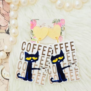 Pete the Cat Earrings, Coffee Earrings, Book Character Earrings, Teacher Earrings, Teacher Appreciation Gift