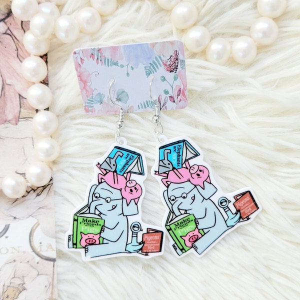 Elephant and Piggie Earrings, Book Character Earrings, Teacher Appreciation Gift