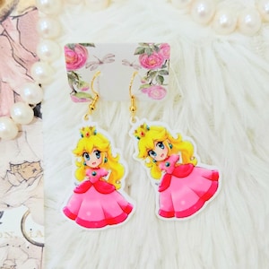 Super Mario Earrings, Mario Bro Earrings, Peach Earrings, Princess Earrings, Video Game Earrings