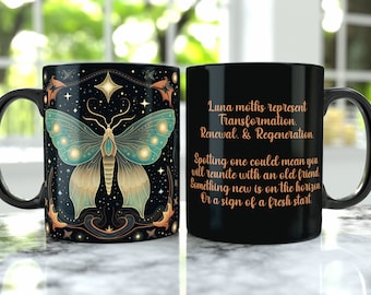Caneca Luna Moth, Caneca de Café Celestial Moth, Caneca Cottage Core, Caneca Mariposa, Caneca Mariposa, Caneca Bruxa, Caneca Mariposa Gótica, Canecas para Presente, Mariposa, Caneca Preta