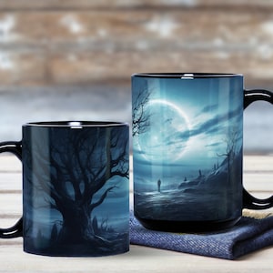 Blue Moon Mug, Blue Moon Coffee Mug, Cottage Core Mug, Moon Mug, Full Moon Mug, Witchy Mug, Gothic Moon Mug, Gift Mugs, Blue Moon, Black Mug